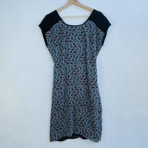ANNI KUAN Black Blue Orange Dot Chiffon Short Sleeve Dress‎ Womens Sz P XS